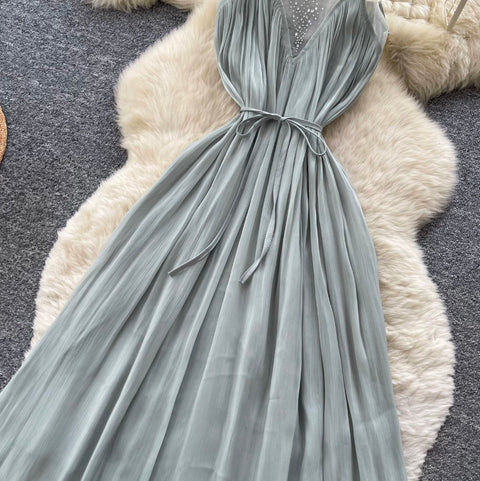Sleeveless Mesh Patchwork Halter Dress