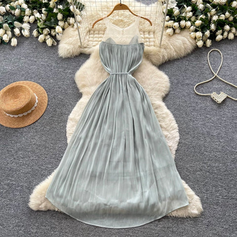 Sleeveless Mesh Patchwork Halter Dress