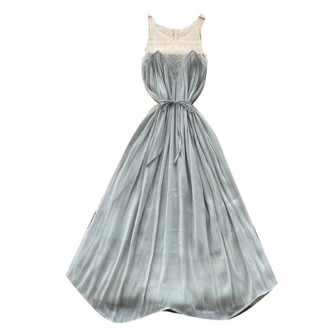 Sleeveless Mesh Patchwork Halter Dress