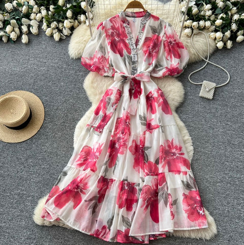 Rhinestone Studded Floral Dress