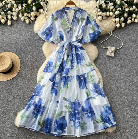 Rhinestone Studded Floral Dress