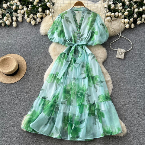 Rhinestone Studded Floral Dress