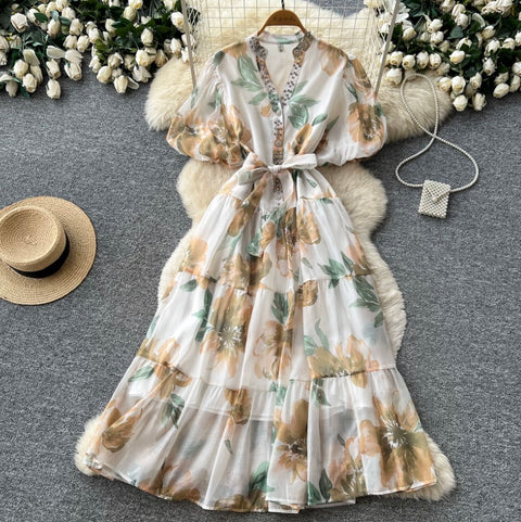 Rhinestone Studded Floral Dress