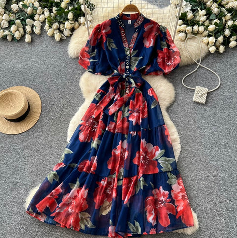 Rhinestone Studded Floral Dress