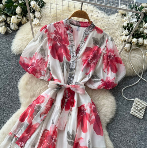 Rhinestone Studded Floral Dress
