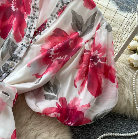 Rhinestone Studded Floral Dress
