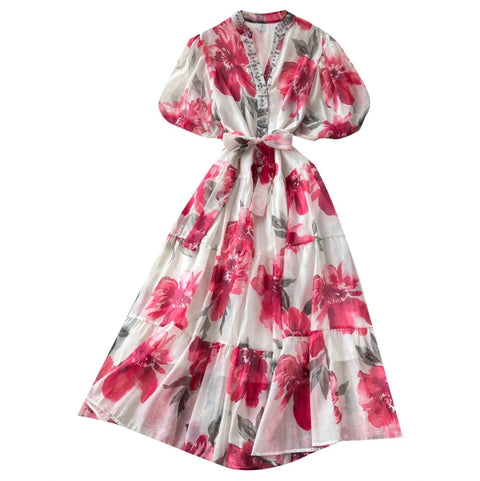 Rhinestone Studded Floral Dress