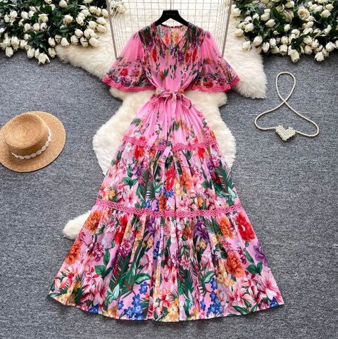 Holiday V-neck Floral Lace Dress