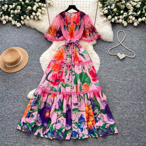 Holiday V-neck Floral Lace Dress