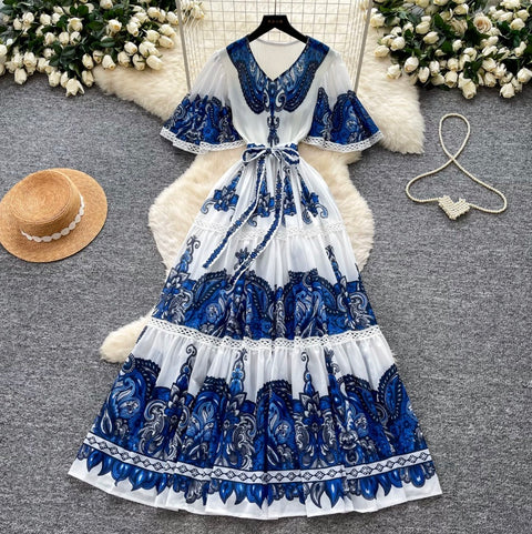 Holiday V-neck Floral Lace Dress
