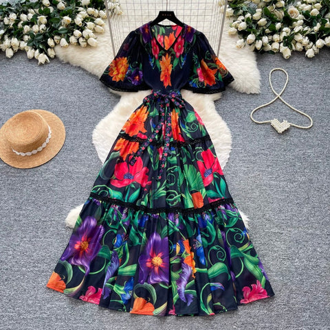 Holiday V-neck Floral Lace Dress