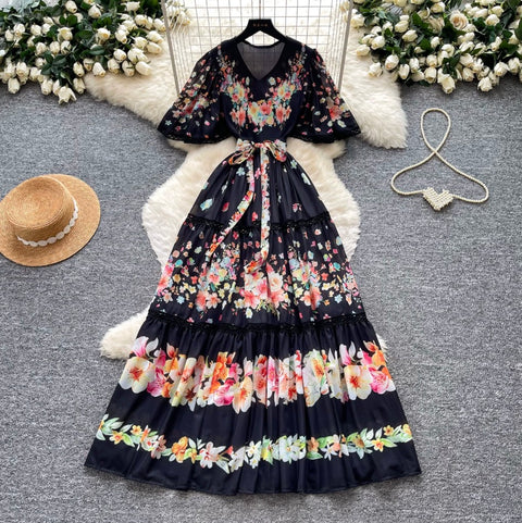 Holiday V-neck Floral Lace Dress
