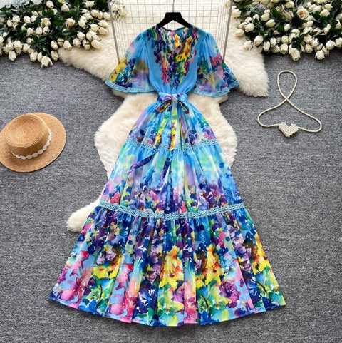 Holiday V-neck Floral Lace Dress