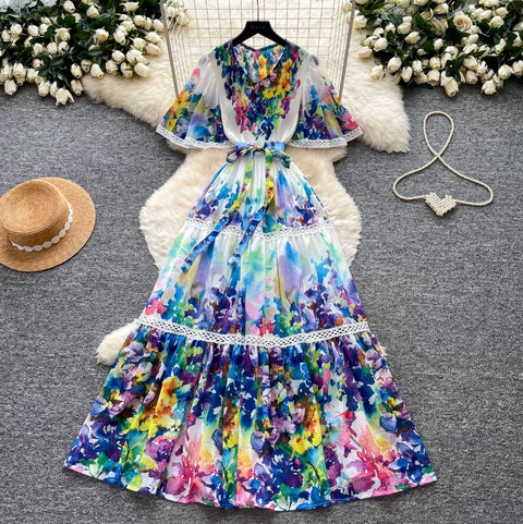 Holiday V-neck Floral Lace Dress