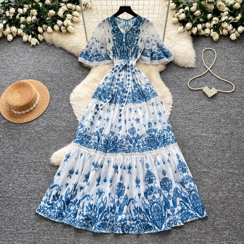 Holiday V-neck Floral Lace Dress