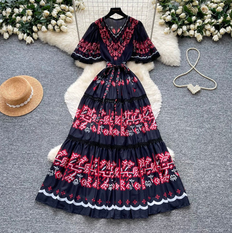 Holiday V-neck Floral Lace Dress