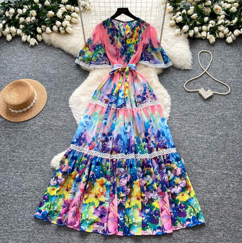 Holiday V-neck Floral Lace Dress