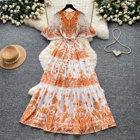 Holiday V-neck Floral Lace Dress