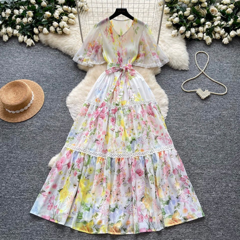Holiday V-neck Floral Lace Dress