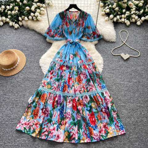 Holiday V-neck Floral Lace Dress