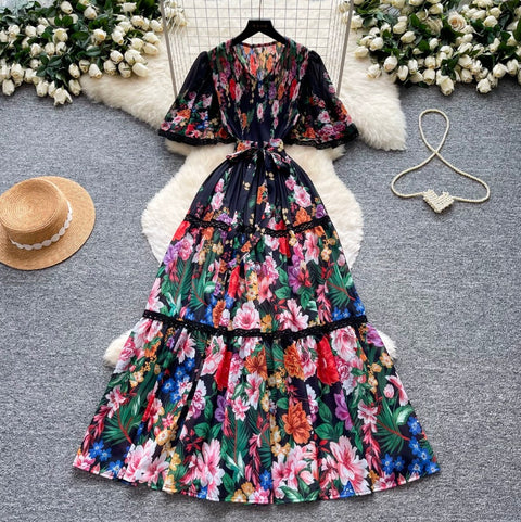 Holiday V-neck Floral Lace Dress