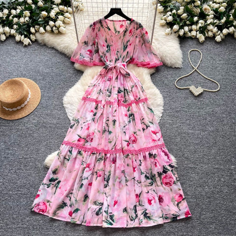 Holiday V-neck Floral Lace Dress