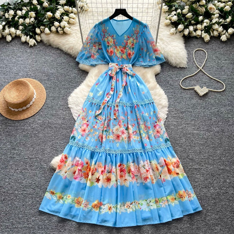 Holiday V-neck Floral Lace Dress
