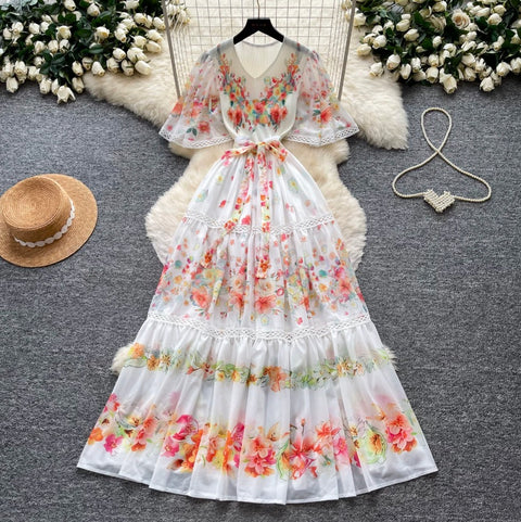 Holiday V-neck Floral Lace Dress