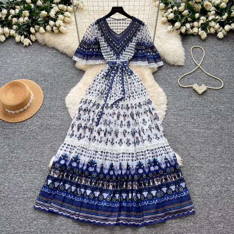 Holiday V-neck Floral Lace Dress