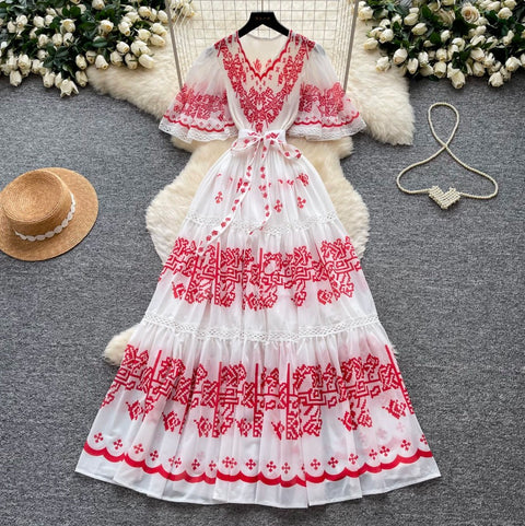 Holiday V-neck Floral Lace Dress