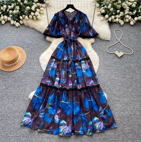 Holiday V-neck Floral Lace Dress
