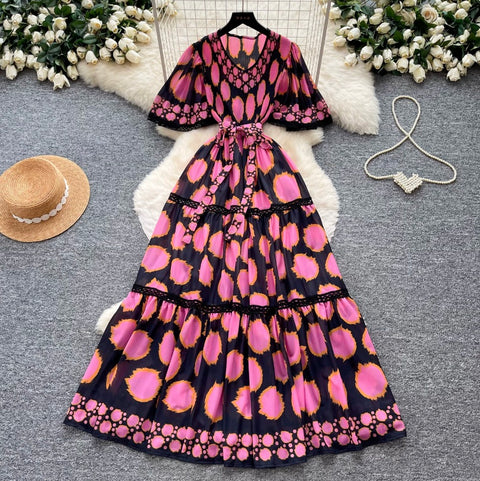 Holiday V-neck Floral Lace Dress