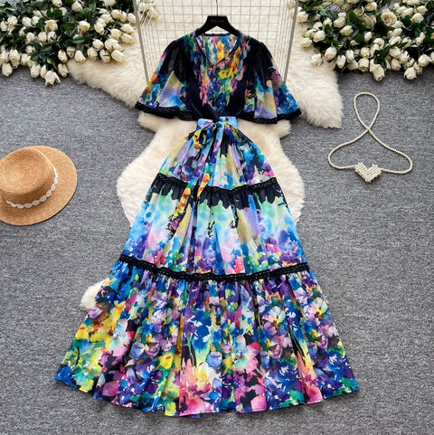 Holiday V-neck Floral Lace Dress