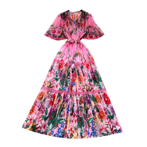 Holiday V-neck Floral Lace Dress