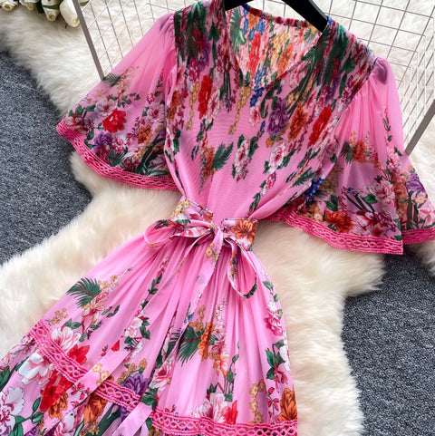 Holiday V-neck Floral Lace Dress