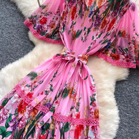 Holiday V-neck Floral Lace Dress