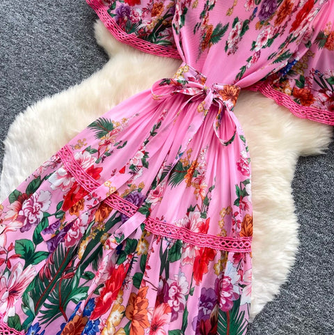 Holiday V-neck Floral Lace Dress