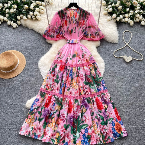 Holiday V-neck Floral Lace Dress