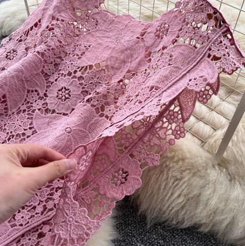 Hollowed Lace Vest & Pants 2Pcs