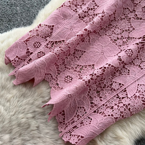 Hollowed Lace Vest & Pants 2Pcs