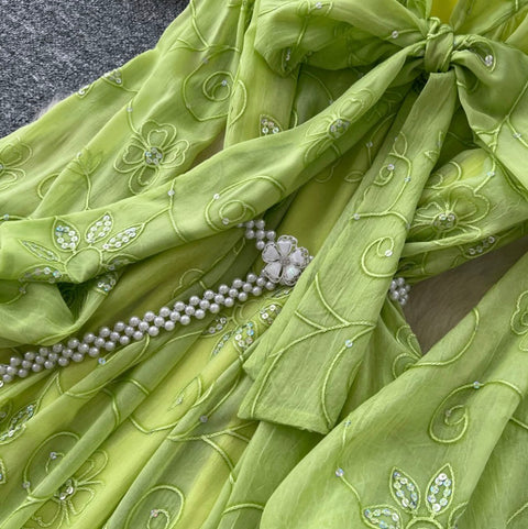 V-neck Bow Tie Sequined Dress