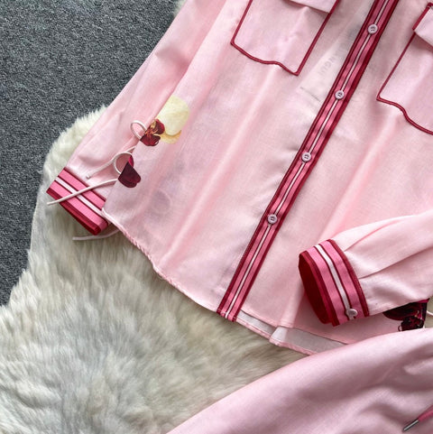 Printed Shirt & High-waist Skirt 2Pcs