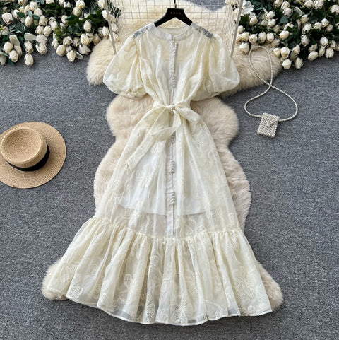 Puffy Sleeve A-line Lace Dress