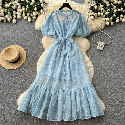 Puffy Sleeve A-line Lace Dress