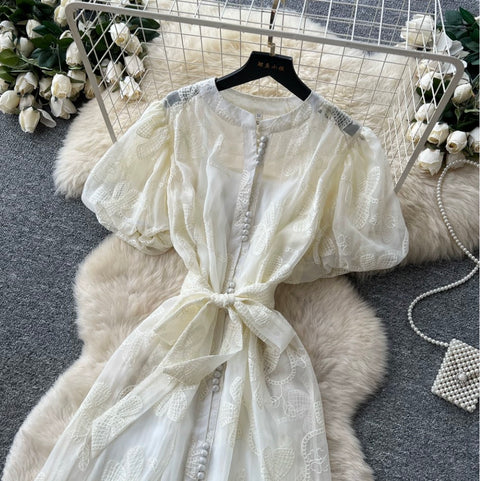 Puffy Sleeve A-line Lace Dress