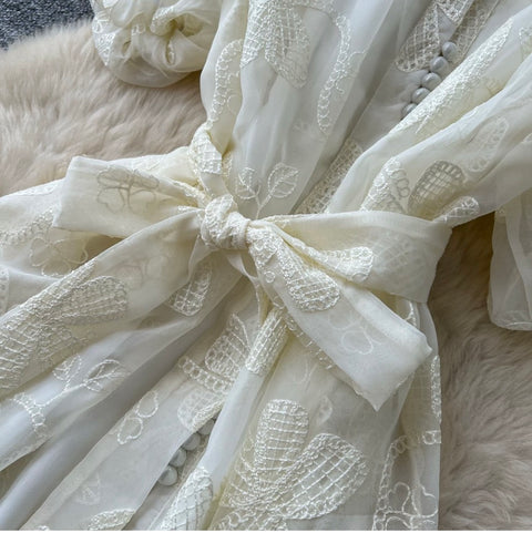 Puffy Sleeve A-line Lace Dress