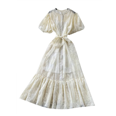 Puffy Sleeve A-line Lace Dress
