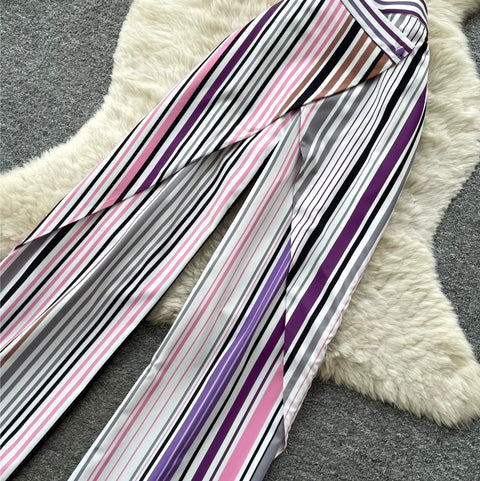 Striped Print Top & Trousers 2Pcs