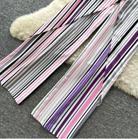 Striped Print Top & Trousers 2Pcs