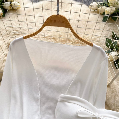 Cardigan & Bustier & Skirts White 3Pcs